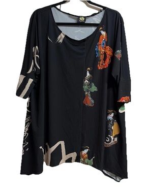 Ann Namba Hawaii VTG Japanese Printed Geisha Tunic flowy Top OS